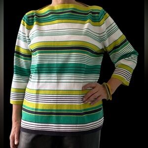 Liz Claiborne 100% cotton multicolour striped boatneck knit top, Size 1X EUC